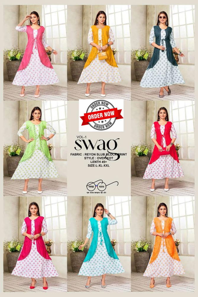 Swag Vol 1 By Ft Diamond Work Rayon Printed Long Kurtis Wholesale Online
